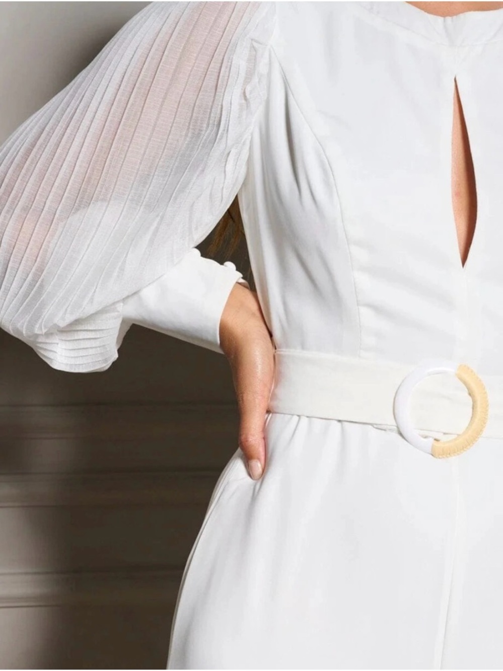 Chicways Ivory Long-Sleeve Belted Jumpsuit - Never Worn - Picture 10 of 11